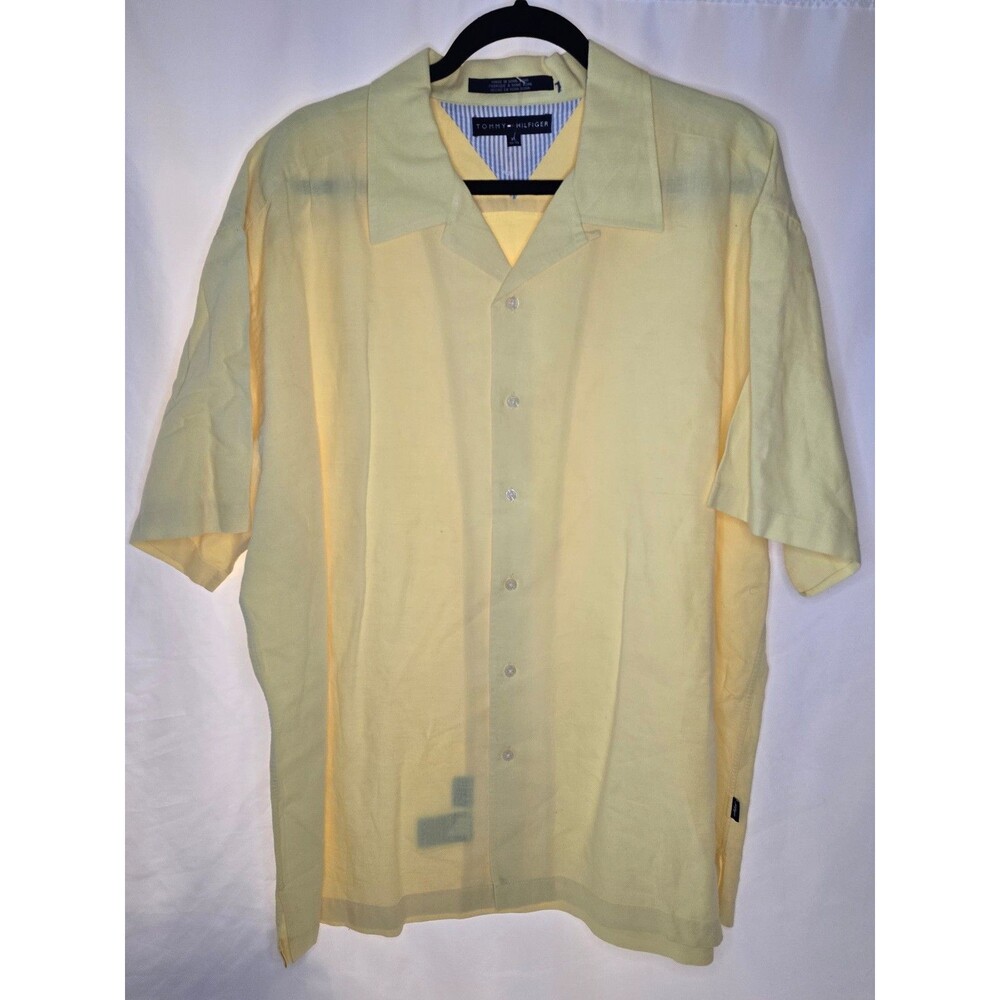Tommy Hilfiger Linen Yellow Button Up Shirt Size XL
